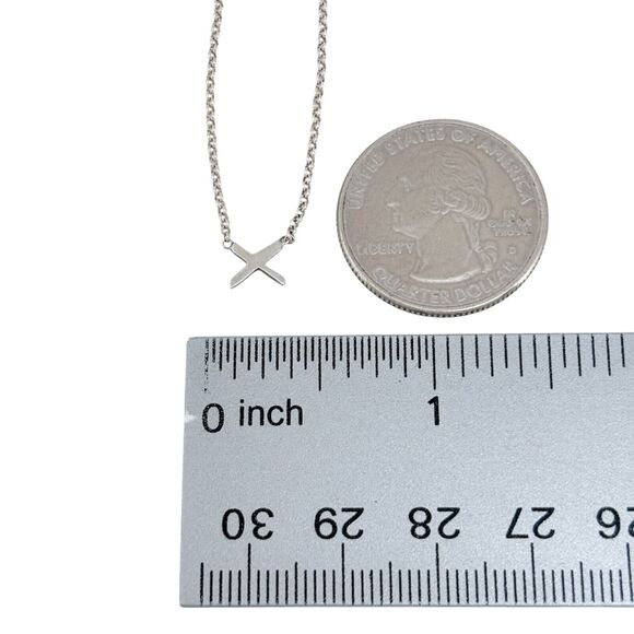 Vintage Sterling Silver 925 Minimalist Sideways Cross Necklace 18" - Picture 3 of 4